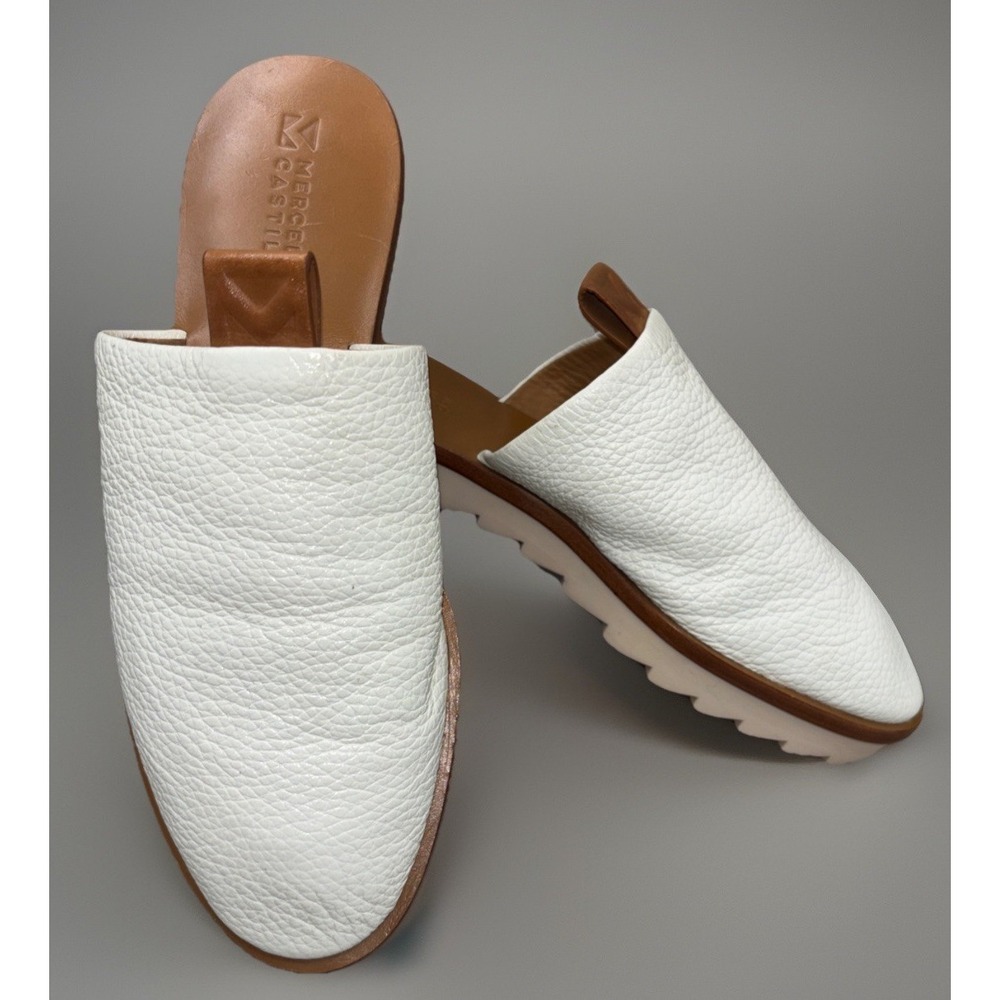 Mercedes Castillo Teah Ivory Leather Mules Women Size US 6 EU 36 Lug Sole Slides